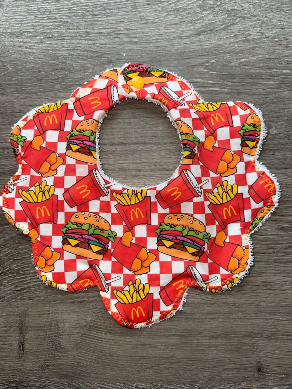 Fast Food Print Scalloped Bib - Red Burger & Fries